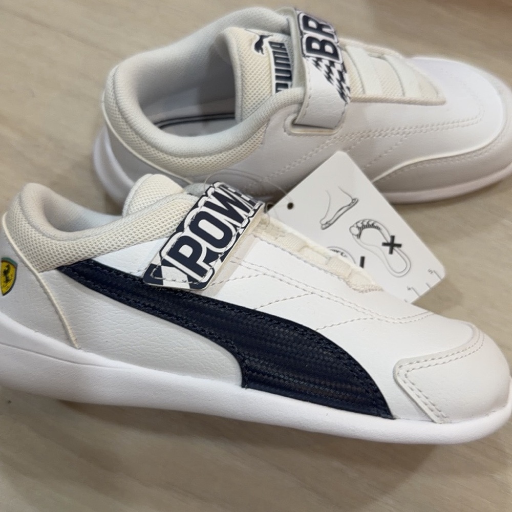 PUMA Kids White and Navy Sneakers
